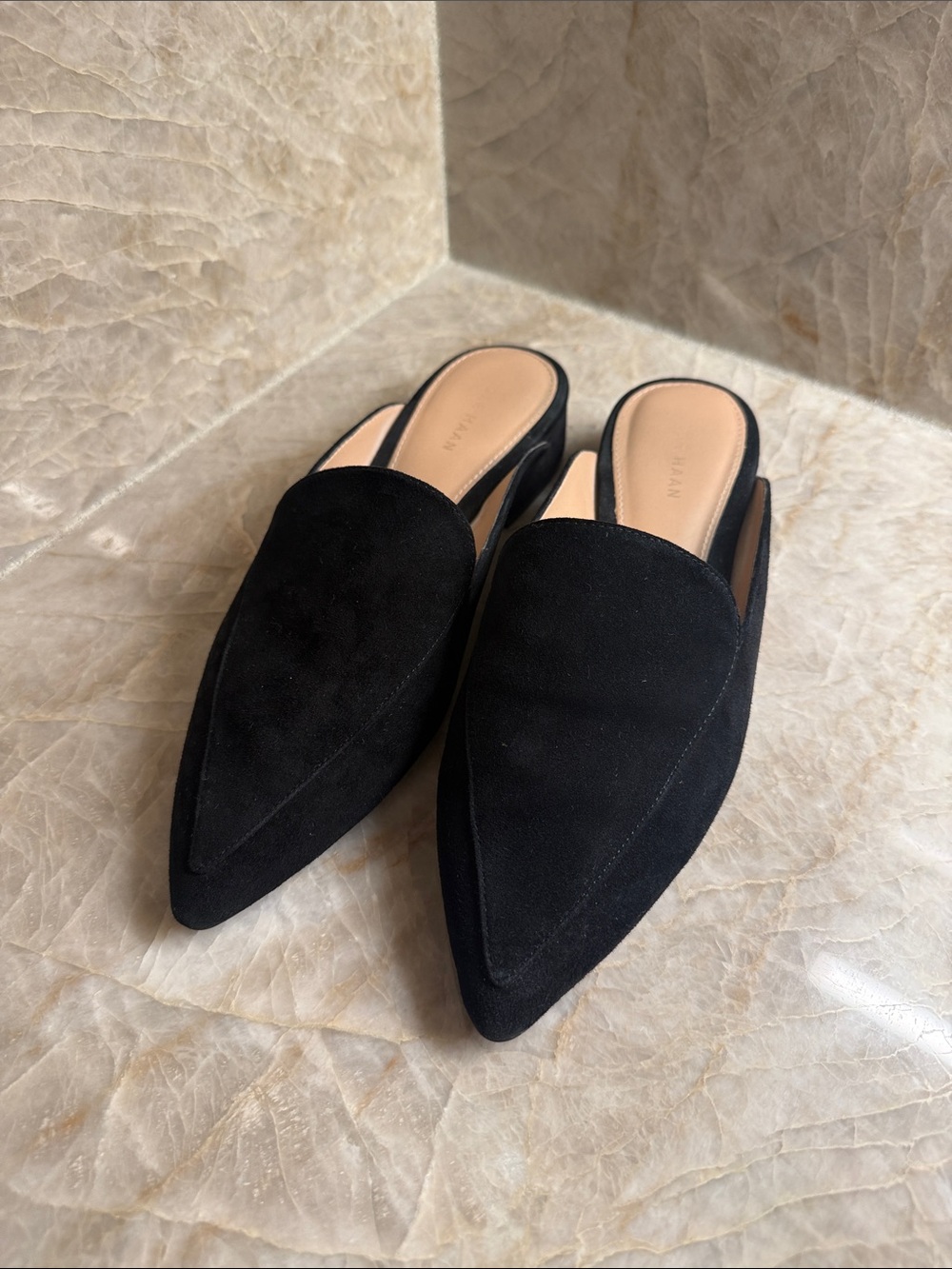 Cole Haan Black Pointed Suede Slip-On Mules W 9